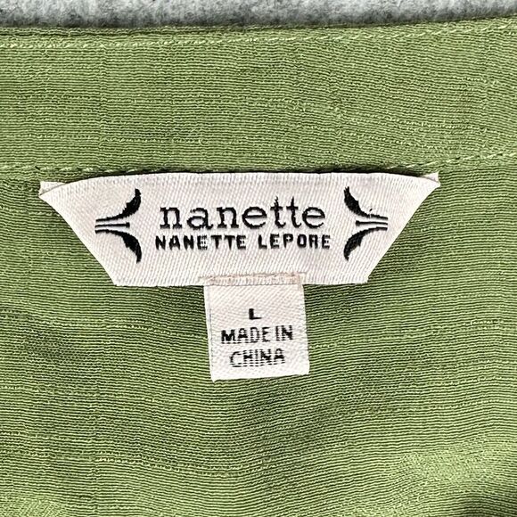 Nanette Lepore Top Womens Large Green Peasant Flowy Pullover Blouse Notch Neck - Picture 9 of 10